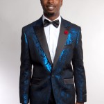 Blue One Button Ultra Slim Fit Shiny Patterned Jacket Front VIew