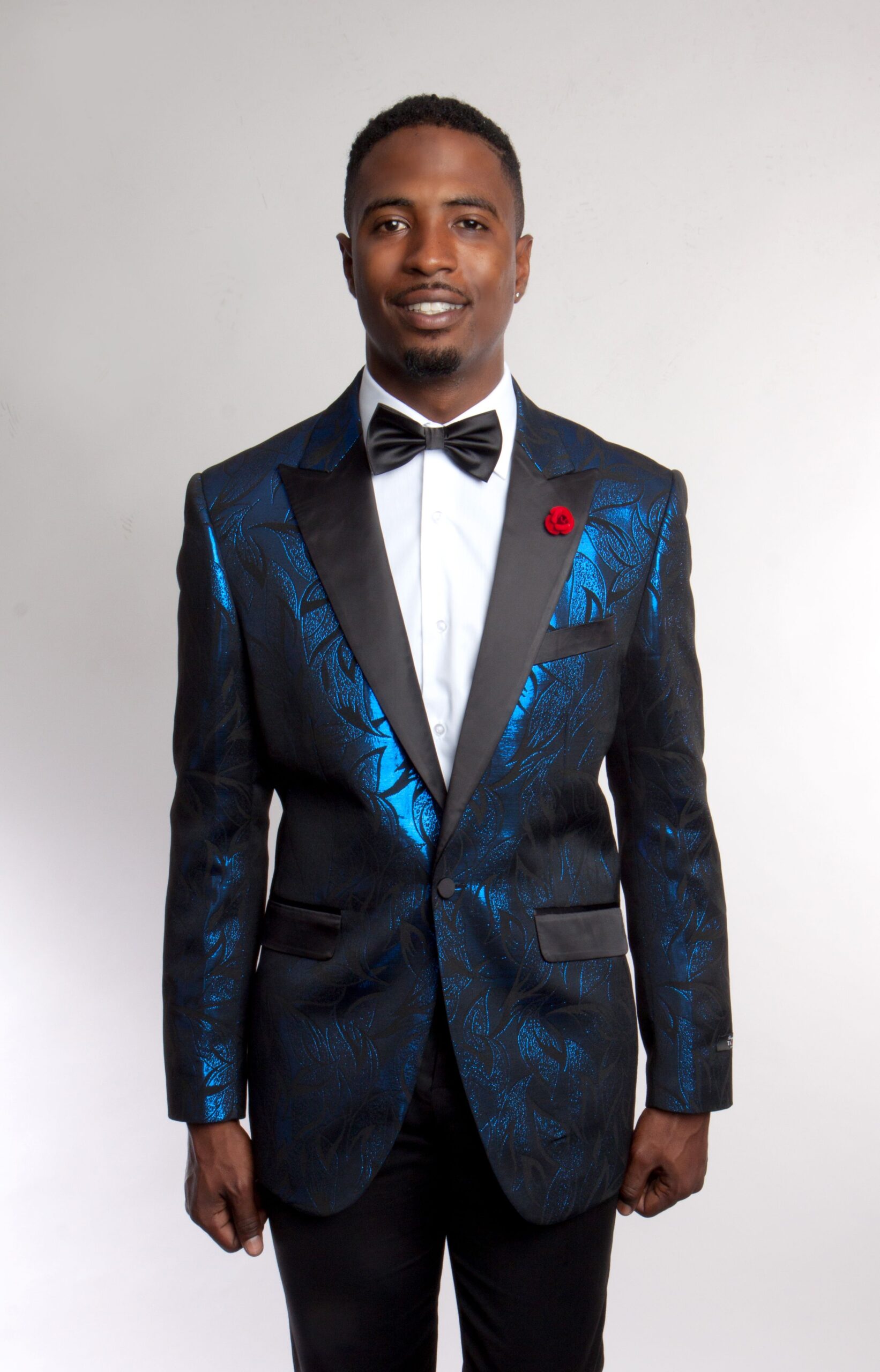 Blue One Button Ultra Slim Fit Shiny Patterned Jacket Front VIew Blue One Button Ultra Slim Fit Shiny Patterned Jacket Front VIew