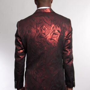 Red One Button Ultra Slim Fit Patterned Jacket Back View
