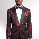 Red One Button Ultra Slim Fit Patterned Jacket Front VIew