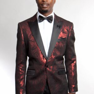 Red One Button Ultra Slim Fit Patterned Jacket-39975