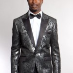 Silver One Button Ultra Slim Fit Patterned Jacket Front VIew