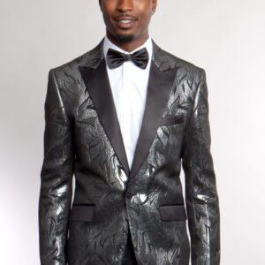 Silver One Button Ultra Slim Fit Patterned Jacket Front VIew