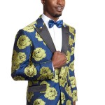 Abstract Blue and Green Floral Modern Fit Jacket