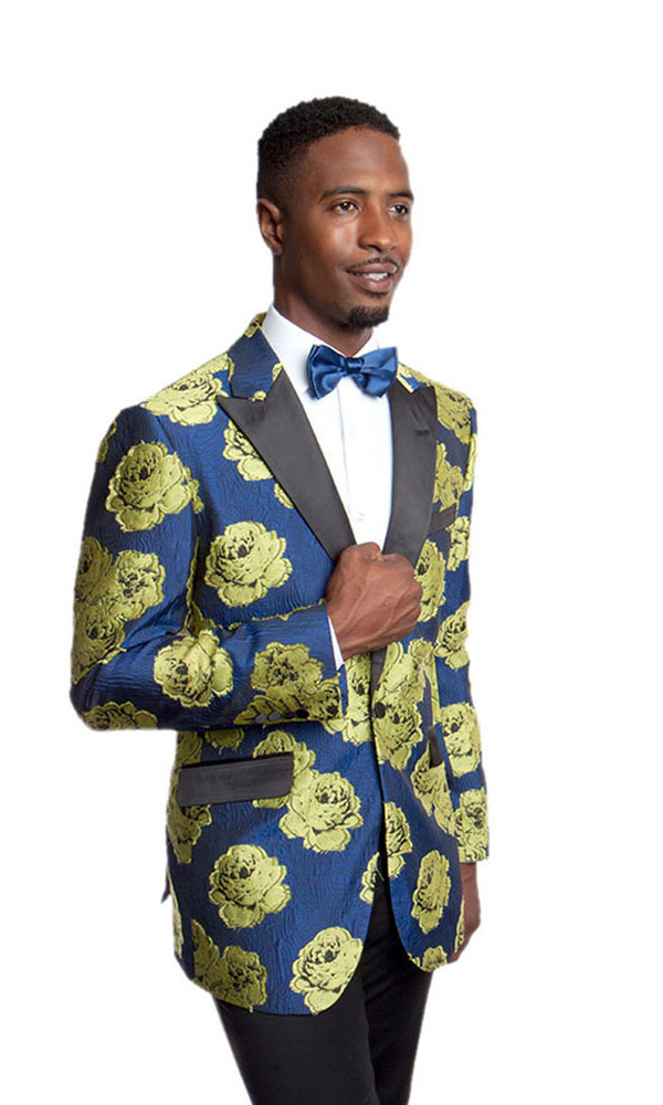 Abstract Blue and Green Floral Modern Fit Jacket Abstract Blue and Green Floral Modern Fit Jacket