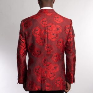 Red One Button Modern Fit Patterned Jacket Back View