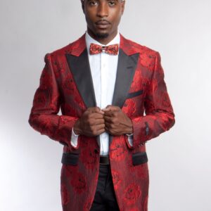 Red One Button Modern Fit Patterned Jacket Front VIew