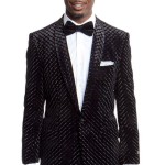 Luxurious Black Patterned One Button Ultra Slim Fit Jacket Front View