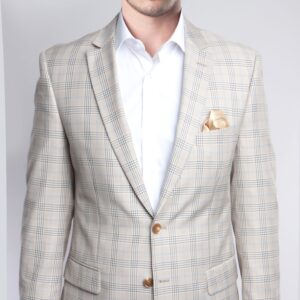 Ivory Two Button Modern Fit Patterned Jacket-26653