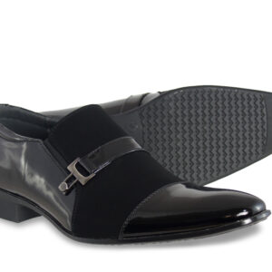 Portabella Black Tuxedo Shoe with Buckle Side and Bottom View