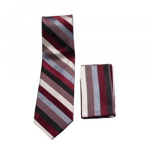 Burgundy Stripped Tie Set