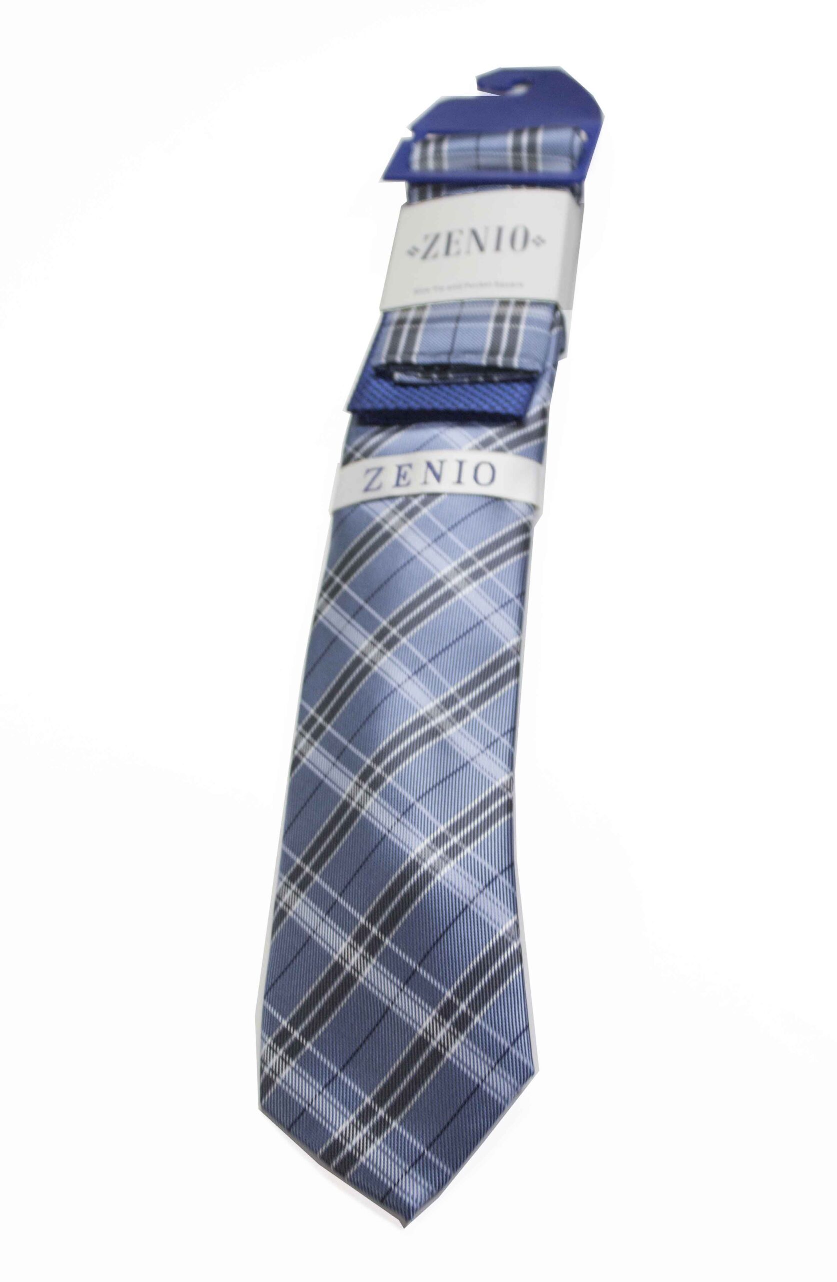 Stacy Adams Navy and Blue Plaid Tie and Two Handkerchief Set Stacy Adams Navy and Blue Plaid Tie and Two Handkerchief Set