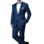 Blue Tuxedo with Blue Satin Shawl Collar - Front View