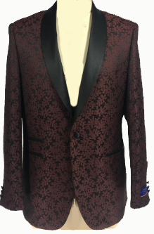 Berragamo Burgundy Slim Fit Patterned One Button Tuxedo Jacket-0