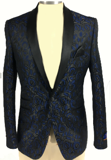 Berragamo Abstract Blue Rose Patterned Slim Fit One Button Tuxedo Jacket-0
