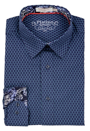 Marquis Navy Fancy Dress Shirt-0 Marquis Navy Fancy Dress Shirt-0