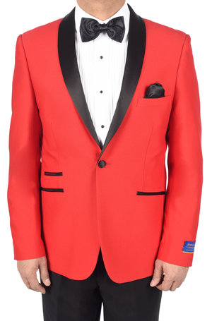 Berragamo Red Slim Fit One Button Tuxedo-0 Berragamo Red Slim Fit One Button Tuxedo-0