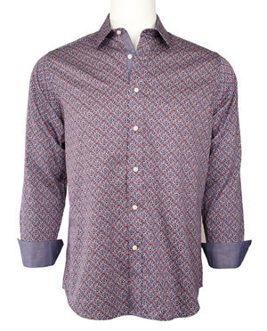 Marquis navy Printed Sateen Shirt-0 Marquis navy Printed Sateen Shirt-0