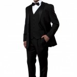 Black Slim Fit Three Piece Tuxedo - Satin Notch Lapel