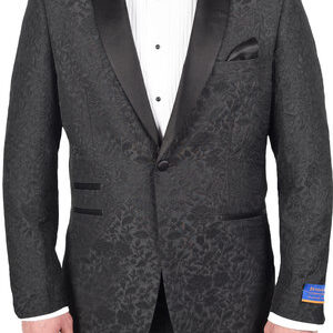 Berragamo Black Modern Fit One Button Brocade Jacket-0