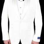 White Modern Fit One Button Brocade Jacket-0