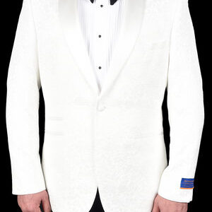 White Modern Fit One Button Brocade Jacket-0