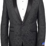 Berragamo Black Slim Fit One Button Brocade Jacket-0