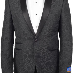 Berragamo Black Slim Fit One Button Brocade Jacket-0