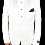 White Slim Fit One Button Brocade Jacket-0