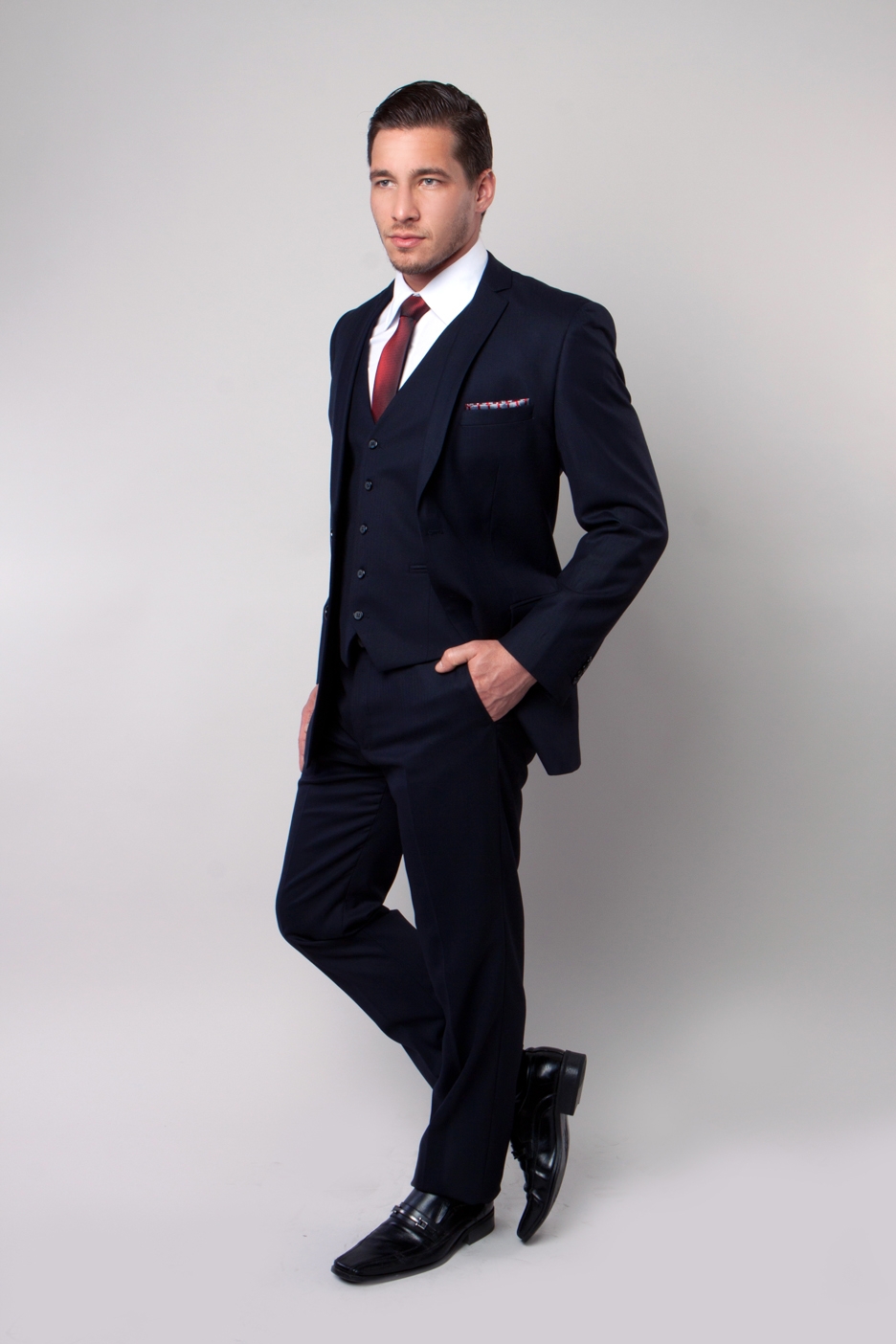 Navy Ultra Slim Fit Two Button Three Piece Suit Navy Ultra Slim Fit Two Button Three Piece Suit
