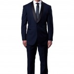 One Button Navy Tuxedo with Black Satin Shawl Collar