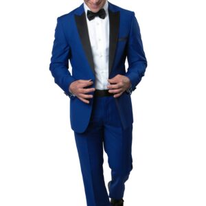 Blue One Button Slim Fit Blue Tuxedo with Satin Lapel