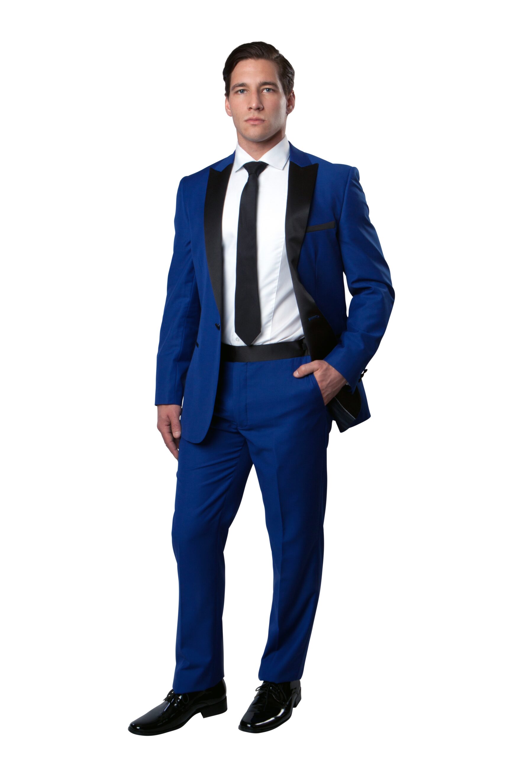 Blue One Button Slim Fit Blue Tuxedo with Satin Lapel Blue One Button Slim Fit Blue Tuxedo with Satin Lapel