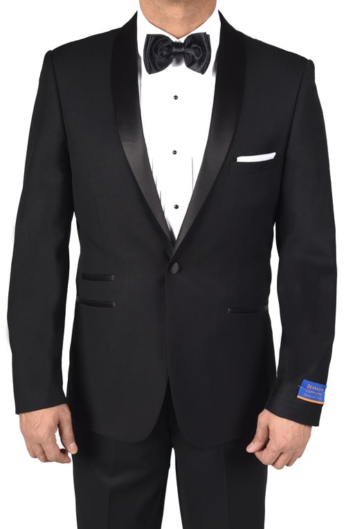 Berragamo Black Modern Fit Two Button Tuxedo-0 Berragamo Black Modern Fit Two Button Tuxedo-0
