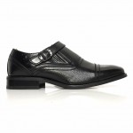 La Milano Mens Grain Leather Slip On Wide Width Black Dress Shoes
