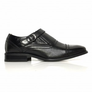 La Milano Mens Grain Leather Slip On Wide Width Black Dress Shoes