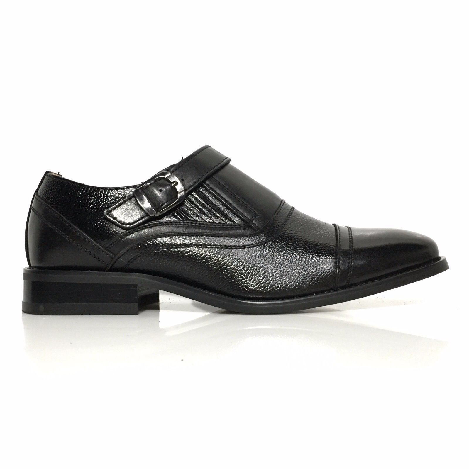 La Milano Mens Grain Leather Slip On Wide Width Black Dress Shoes