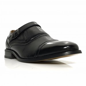 La Milano Mens Grain Leather Slip On Wide Width Black Dress Shoes