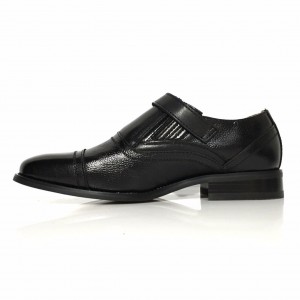 La Milano Mens Grain Leather Slip On Wide Width Black Dress Shoes