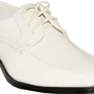 LA MILANO Mens Leather Oxford Lace Up Cap Toe Dress Shoes White-24124