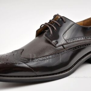 La Milano Mens Dark Brown Dress Shoes with Wingtip Pattern-0