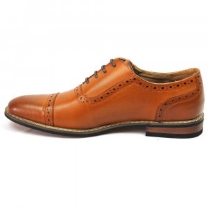 LA MILANO Mens Leather Oxford Lace Up Cap Toe Dress Shoes Brown-23873