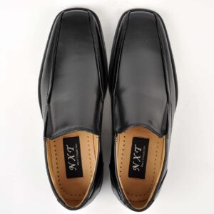 NXT Men Black Genuine Leather Dress Shoes Slip On Tapered Square Toe-25113