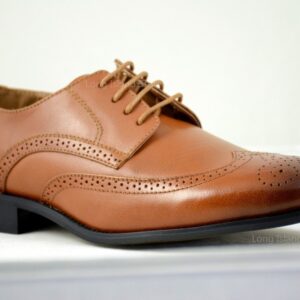 LA MILANO Mens Leather Cognac Oxford Lace Up Cap Toe Dress Shoes -24051