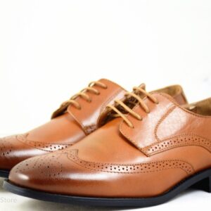 LA MILANO Mens Leather Cognac Oxford Lace Up Cap Toe Dress Shoes -24054