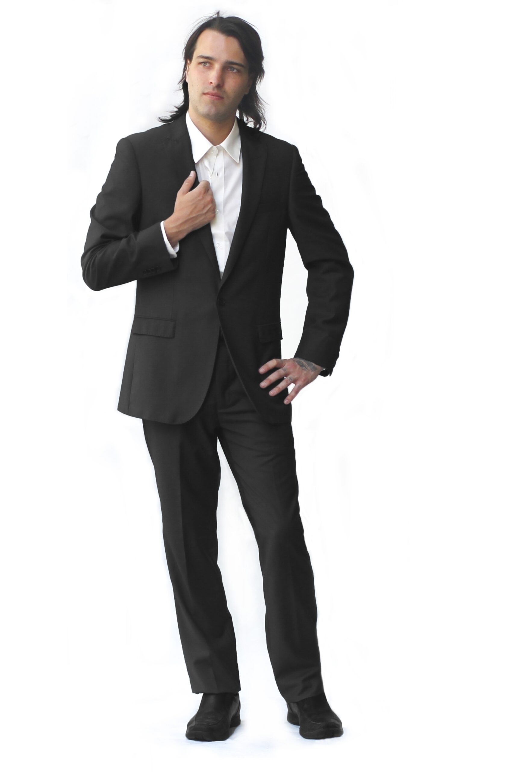 Black Ultra Slim Fit One Button Suit - Front View Black Ultra Slim Fit One Button Suit - Front View