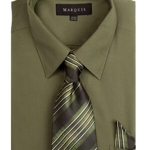 Marquis Dark Olive Dress Shirt with Ties & Handkerchief-0