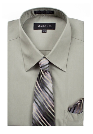 Marquis Light Olive Dress Shirt with Ties & Handkerchief-0 Marquis Light Olive Dress Shirt with Ties & Handkerchief-0