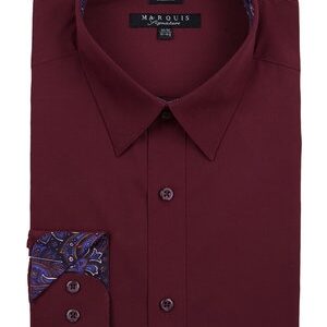 Burgundy Trimmed Dress Shirt-0
