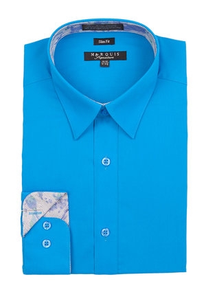 Caribbean Blue Trimmed Dress Shirt-0 Caribbean Blue Trimmed Dress Shirt-0